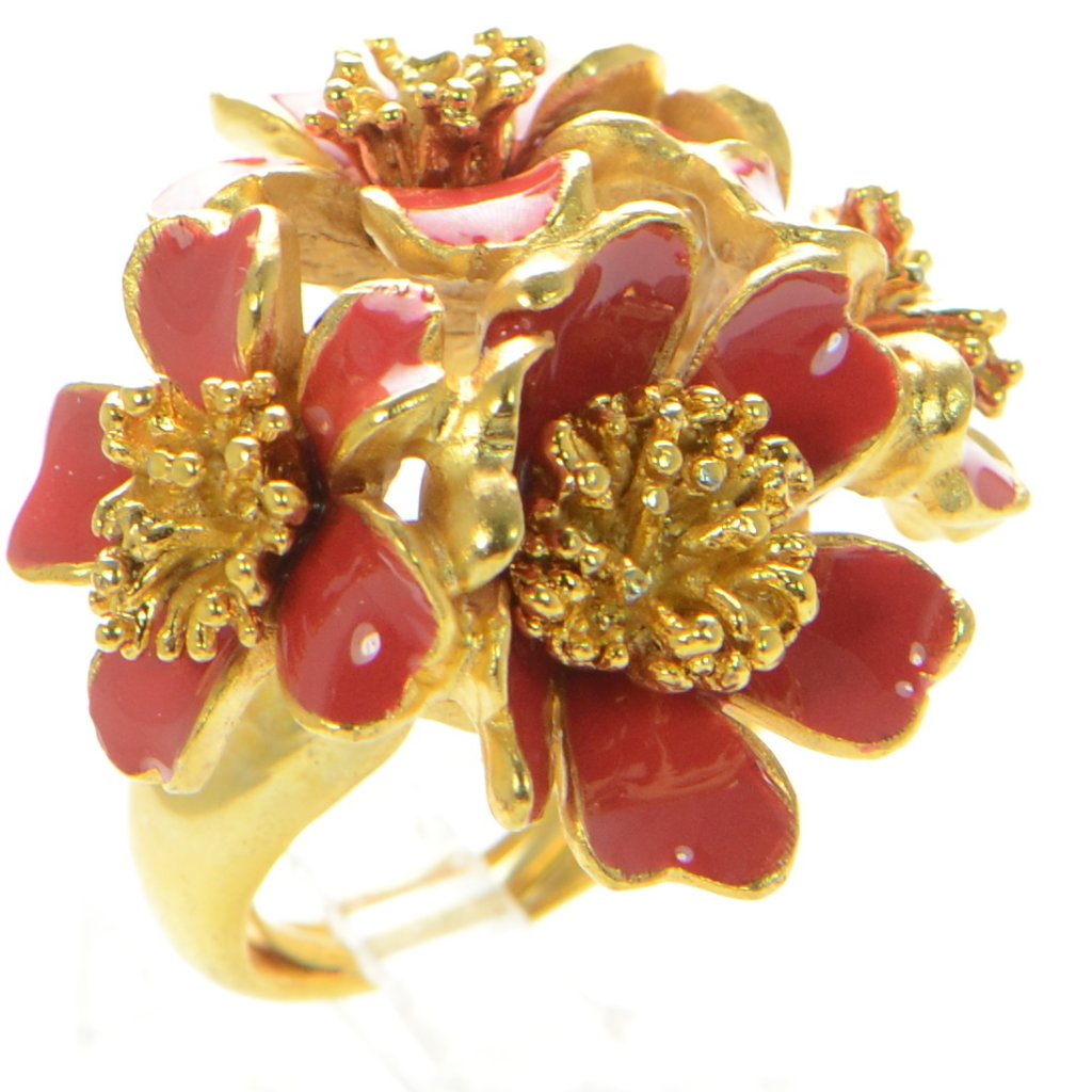Oscar De La Renta Goldtone Red Enamel Flower Ring